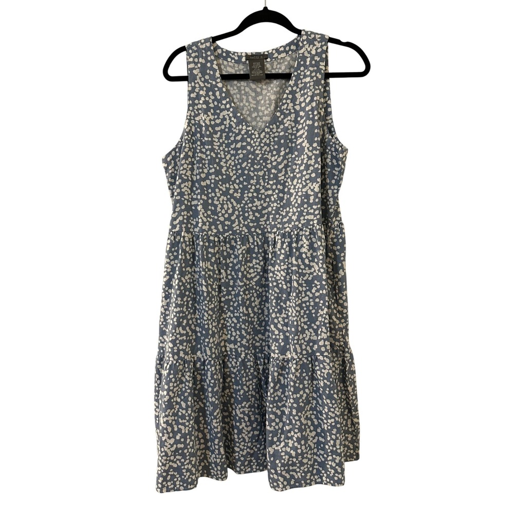 Matty M Blue Floral Midi Dress with White Dots